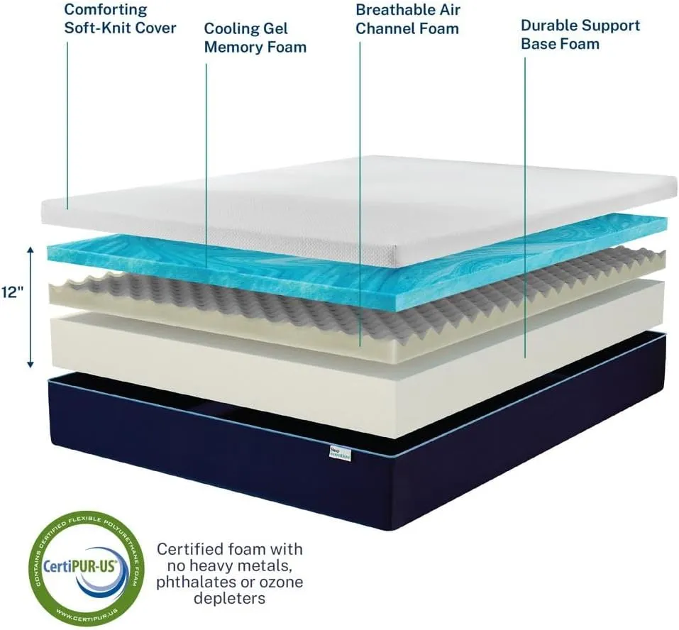 Sleep Innovations Marley 12 Inch Cooling Gel Memory Foam Mattress, Cal King Size, Bed in a Box, Medium Firm Support