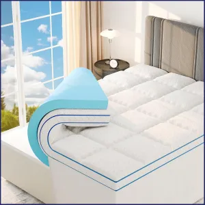 Sleep Lab 4 Inch Memory Foam Mattress Topper - Queen Size - Cooling Gel & Pillow Top for Back Pain
