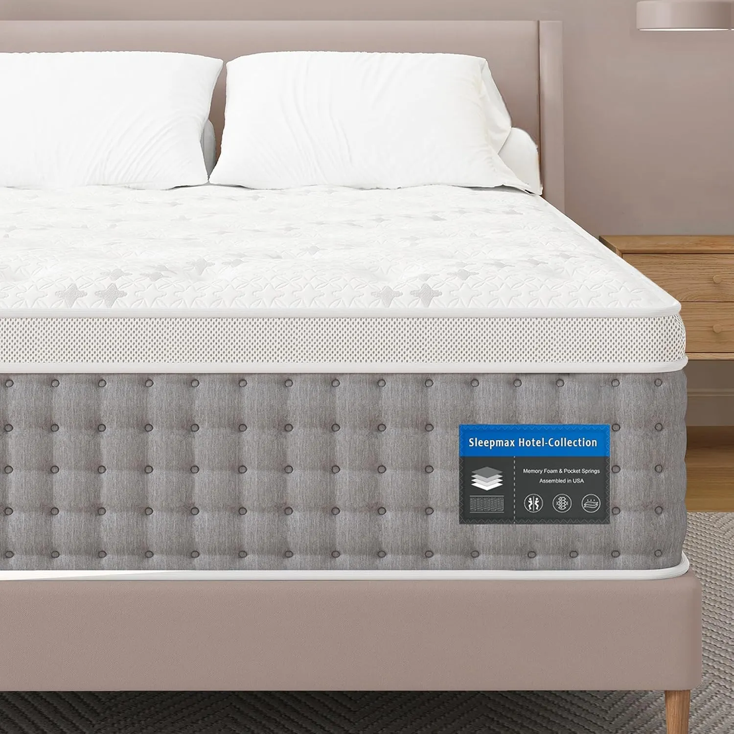 Sleepmax King Size Mattress 14 Inch - Hotel-Collection Hybrid Mattress Deep Sleep Pain Relief - Extra Lumbar & Hip Support - 365-Night Trial, Fiberglass-Free Bed in a Box, CertiPUR-US Certified