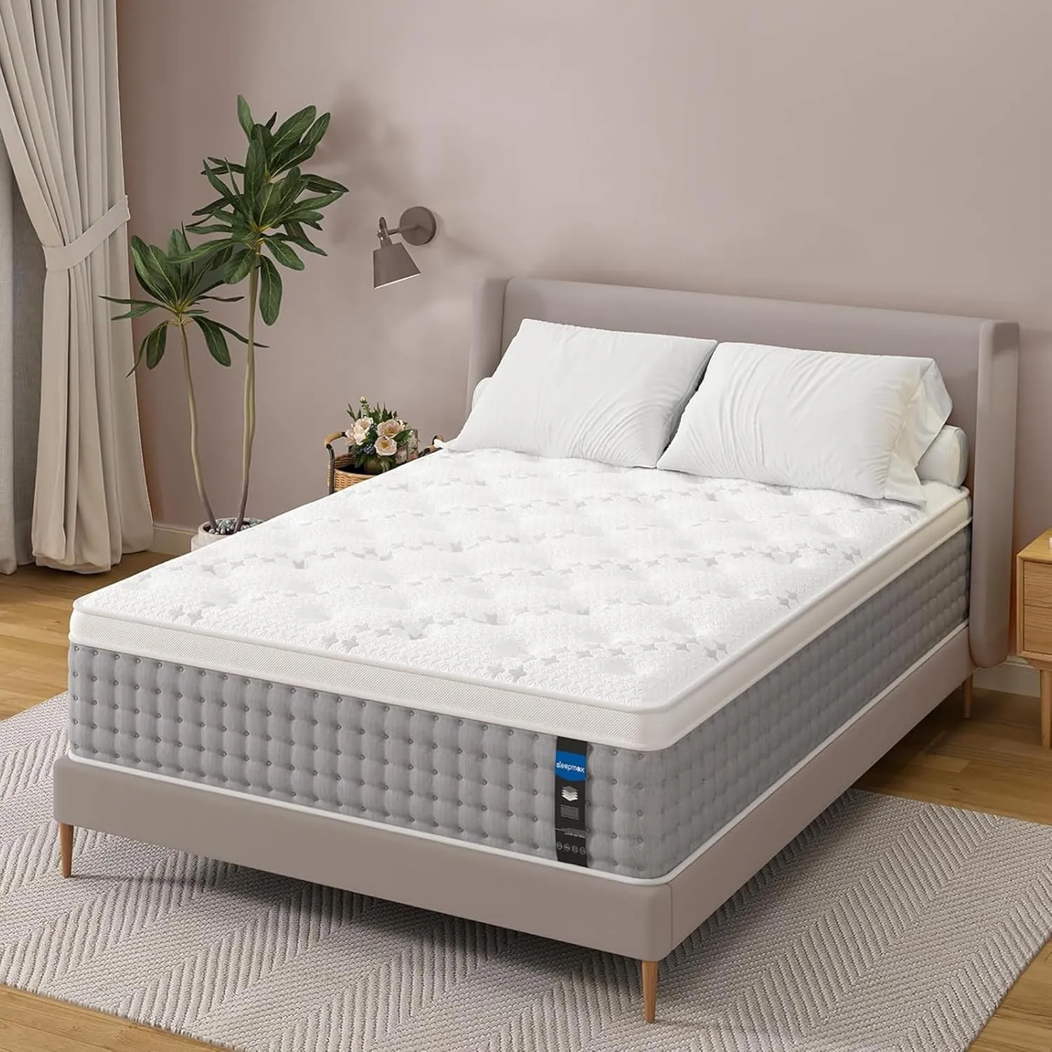 Sleepmax King Size Mattress 14 Inch - Hotel-Collection Hybrid Mattress Deep Sleep Pain Relief - Extra Lumbar & Hip Support - 365-Night Trial, Fiberglass-Free Bed in a Box, CertiPUR-US Certified