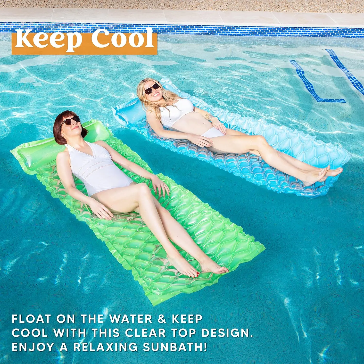 SLOOSH Inflatable Pool Floats Raft,Floating Lounge for Adults,64x32 inch Swimming Mat Pool Mattress with Headrest,2 Pieces Float Air Mat for Summer Water Beach Fun