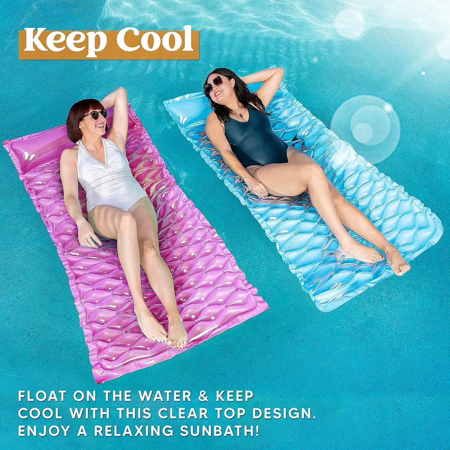 SLOOSH Inflatable Pool Floats Raft,Floating Lounge for Adults,64x32 inch Swimming Mat Pool Mattress with Headrest,2 Pieces Float Air Mat for Summer Water Beach Fun