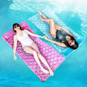 SLOOSH Inflatable Pool Floats Raft,Floating Lounge for Adults,64x32 inch Swimming Mat Pool Mattress with Headrest,2 Pieces Float Air Mat for Summer Water Beach Fun