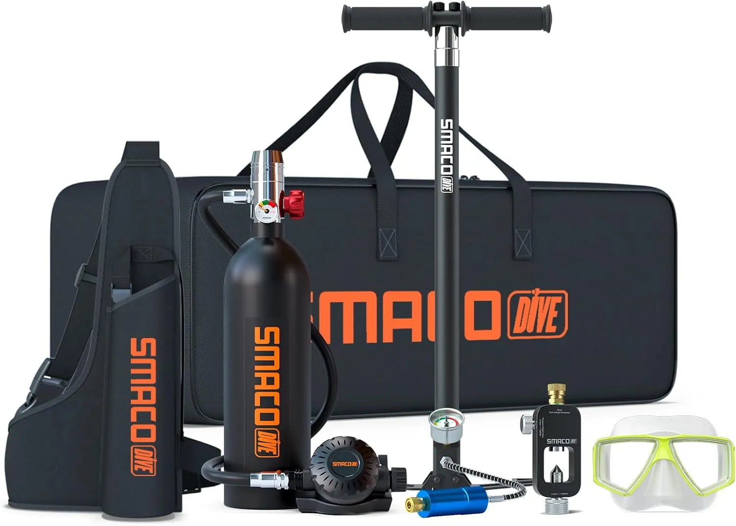 SMACO Mini Scuba Tank 1L Small Diving Tank up to 20 Minutes Dive Time Portable Lung Air Tank Diving Oxygen Cylinder Kit for Underwater Exploration Emergency Rescue Pony Bottle S400