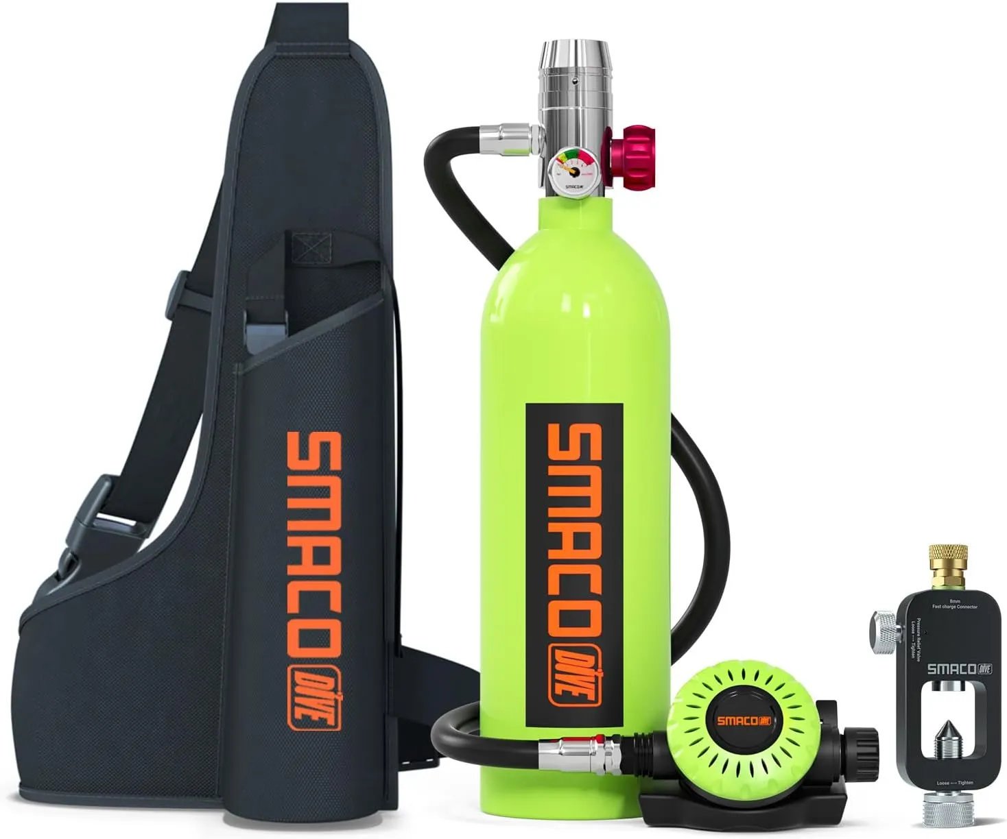 SMACO Mini Scuba Tank 1L Small Diving Tank up to 20 Minutes Dive Time Portable Lung Air Tank Diving Oxygen Cylinder Kit for Underwater Exploration Emergency Rescue Pony Bottle S400