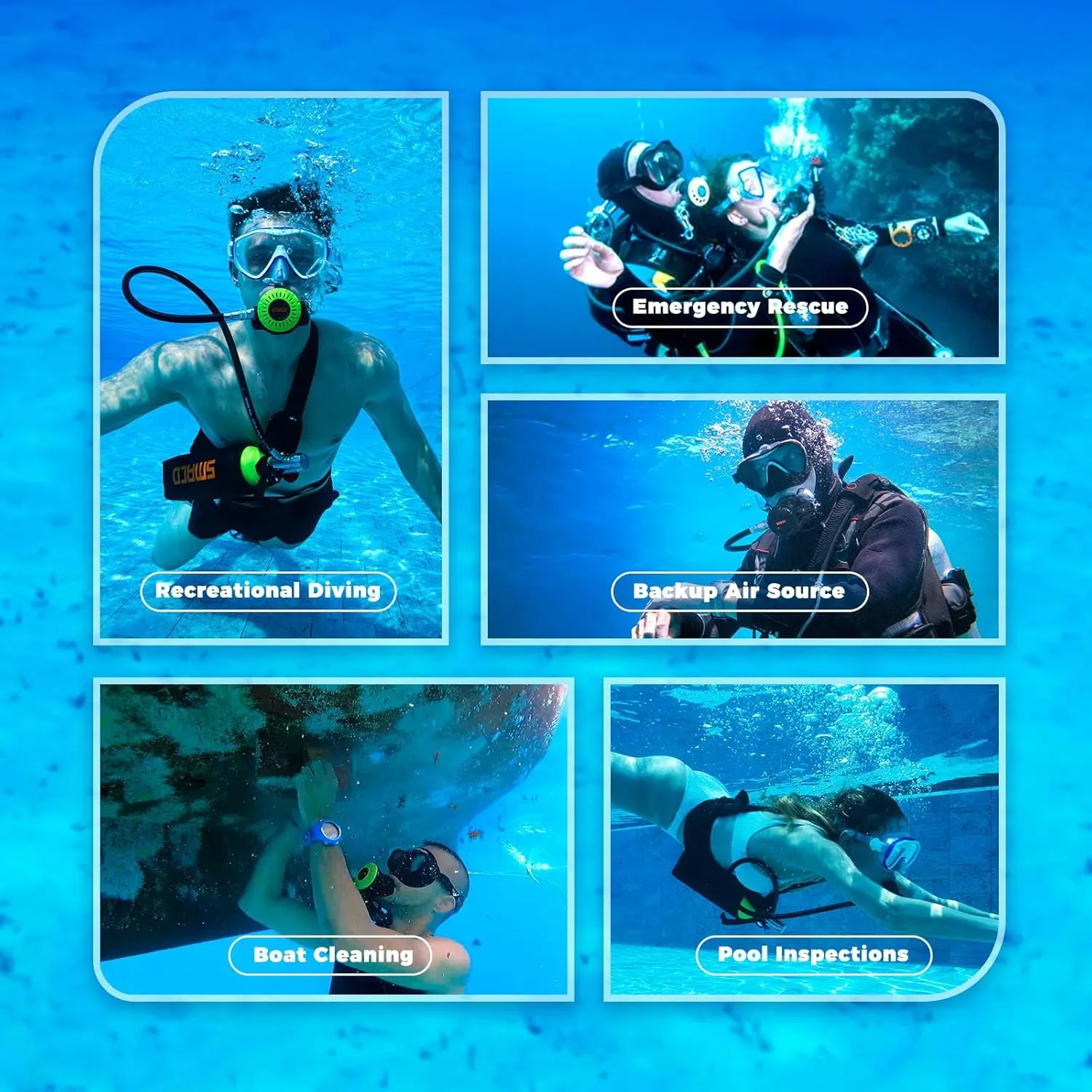 SMACO Mini Scuba Tank 1L Small Diving Tank up to 20 Minutes Dive Time Portable Lung Air Tank Diving Oxygen Cylinder Kit for Underwater Exploration Emergency Rescue Pony Bottle S400