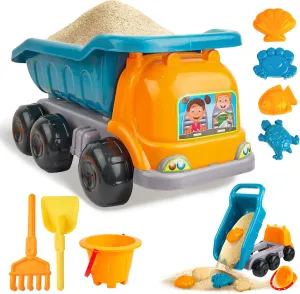 SMILESSKIDDO Beach Toys - Beach Dump Truck Kids Sand Toys with Sand Truck,Beach Bucket,Sand Shovel,Sand Molds,Toddler Beach Toys - Sandbox Toys Beach Toys for Toddlers 1-3,Gardening Toys