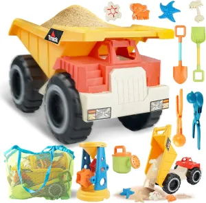 SMILESSKIDDO Beach Toys - Beach Dump Truck, Kids Sand Toys with Sand Truck,Water Bucket,Sand Shovel,Sand Molds & Mesh Beach Toy Bag,12Pcs Sandbox Toys Beach Toys for Toddlers,Gardening Toys