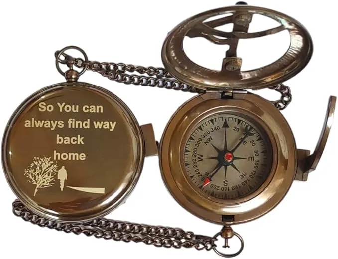 So You Can Always Find Your Way Back Home Engraved Compass with Leather Case - Brass Pocket Compass, Personalized Compass, for Men, him/her, Wedding Anniversary, Baptism Religious