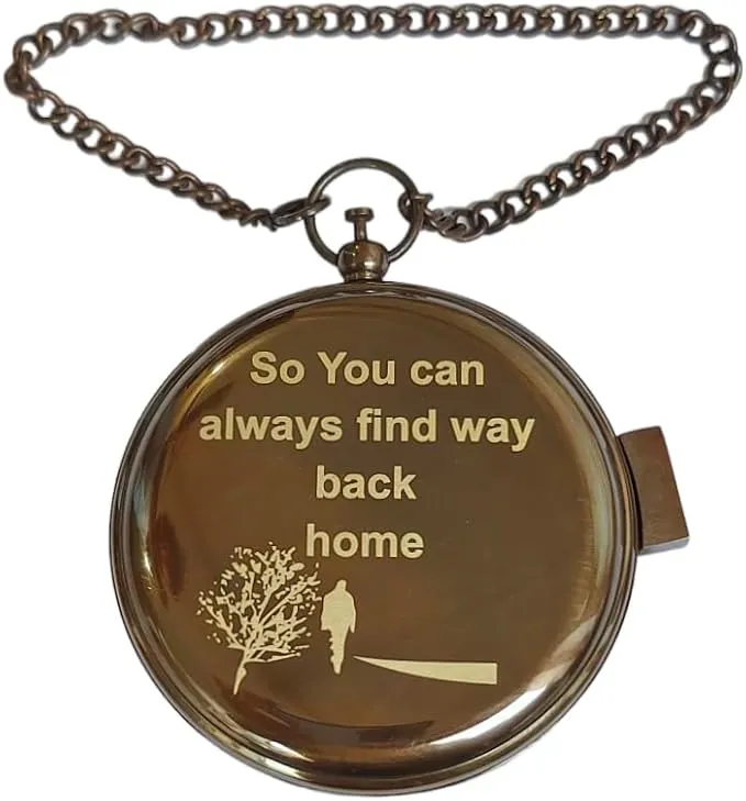 So You Can Always Find Your Way Back Home Engraved Compass with Leather Case - Brass Pocket Compass, Personalized Compass, for Men, him/her, Wedding Anniversary, Baptism Religious