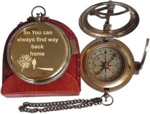 So You Can Always Find Your Way Back Home Engraved Compass with Leather Case - Brass Pocket Compass, Personalized Compass, for Men, him/her, Wedding Anniversary, Baptism Religious