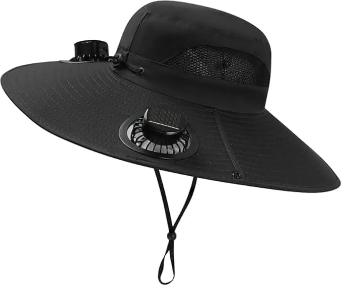 Solar Fan Hat for Men Women, Wide Brim Sun Hat, Solar Powered Cooling Ha, UPF 50  Bucket Fishing Hat with Fan Built in