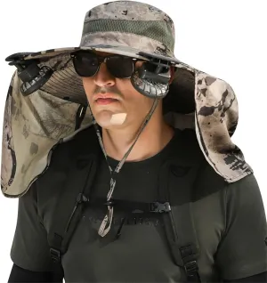 Solar Fan Hats for Men Women, UPF 50  Wide Brim Sun Hats with 2 Solar Fan, Breathable Bucket Hat Outdoor Fishing Hats