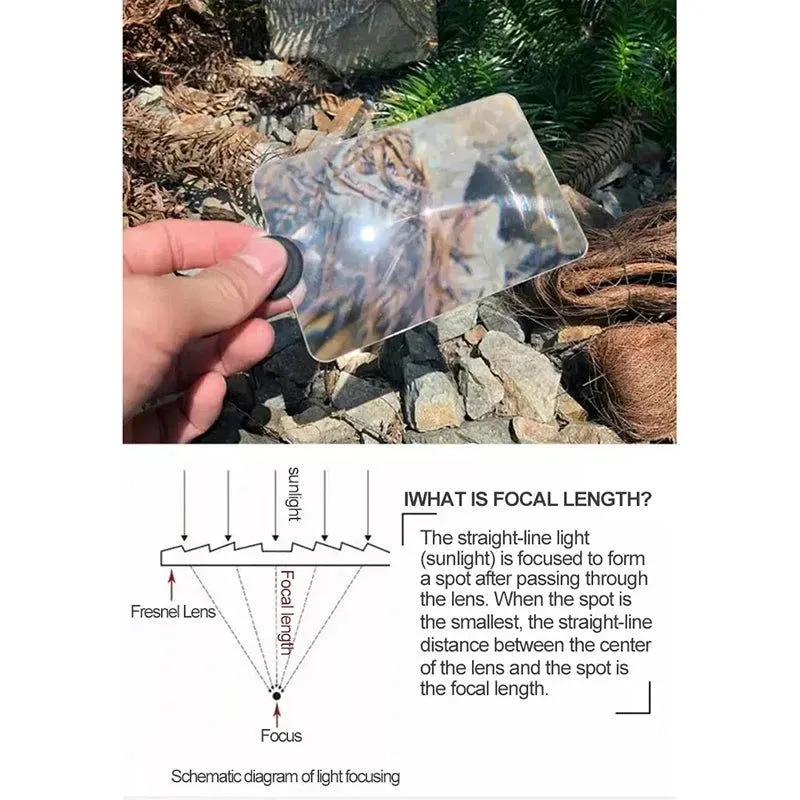 Solar Fire Starter Magnifying Glass Card – Outdoor Fresnel Lens for Campfires and Survival
