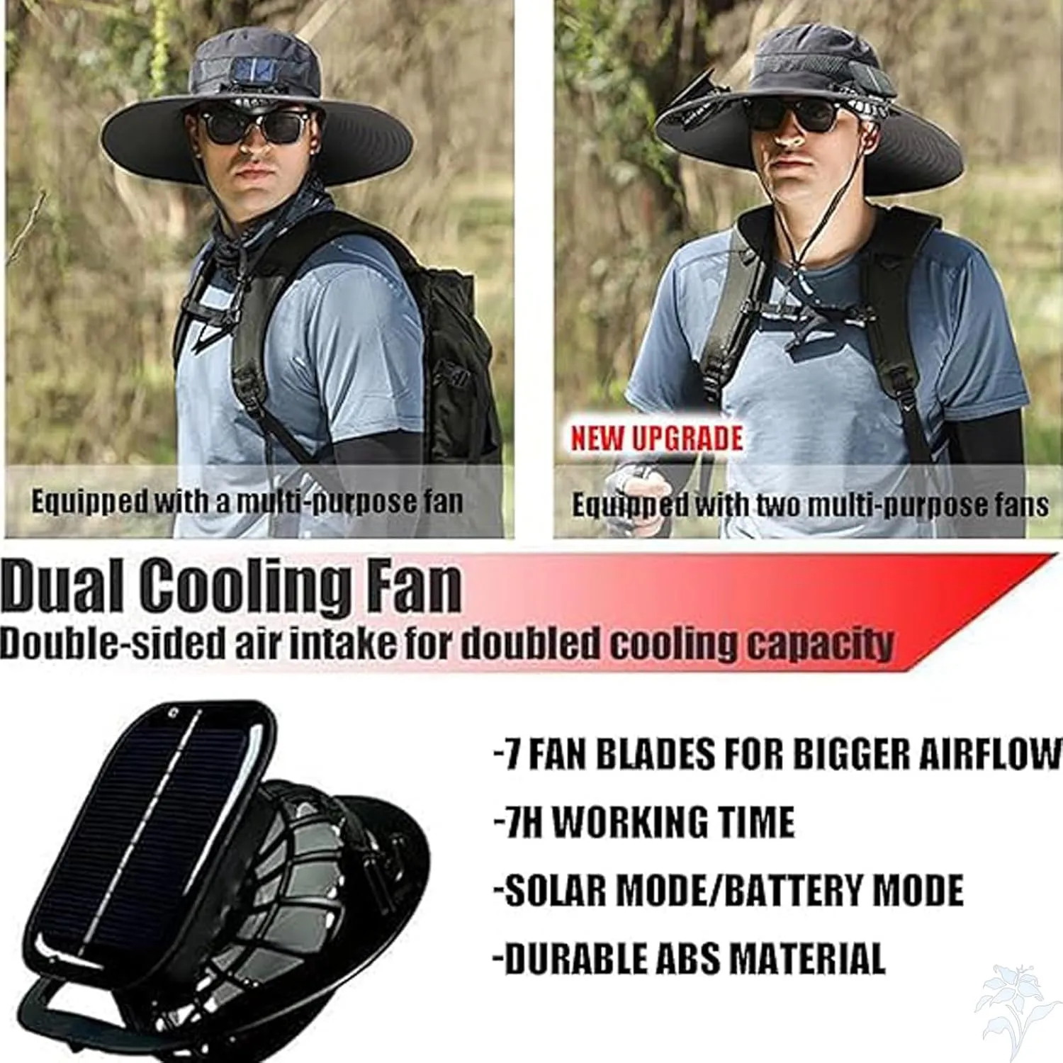 Solar Powered Outdoor Fishing Hat,Outdoor Wide Brim Sun Hat,Solar Power Fan Hat,Bucket Hat for Men Women,Outdoor Fishing Hat