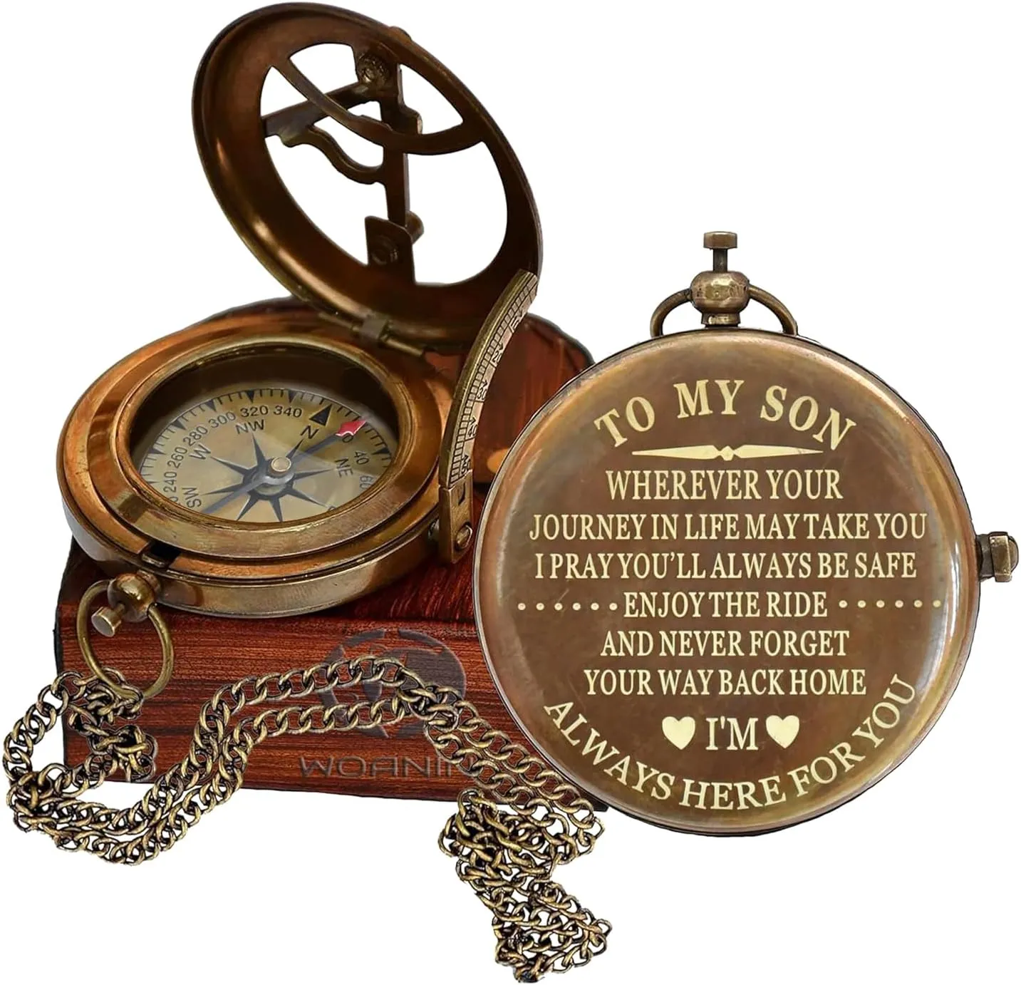Son Gifts Mom and Dad, to My Son Compass Comes Grain Leather Case Brass Nautical - Personalized Sundial Compass, Birthday Gifts, Graduation Gifts