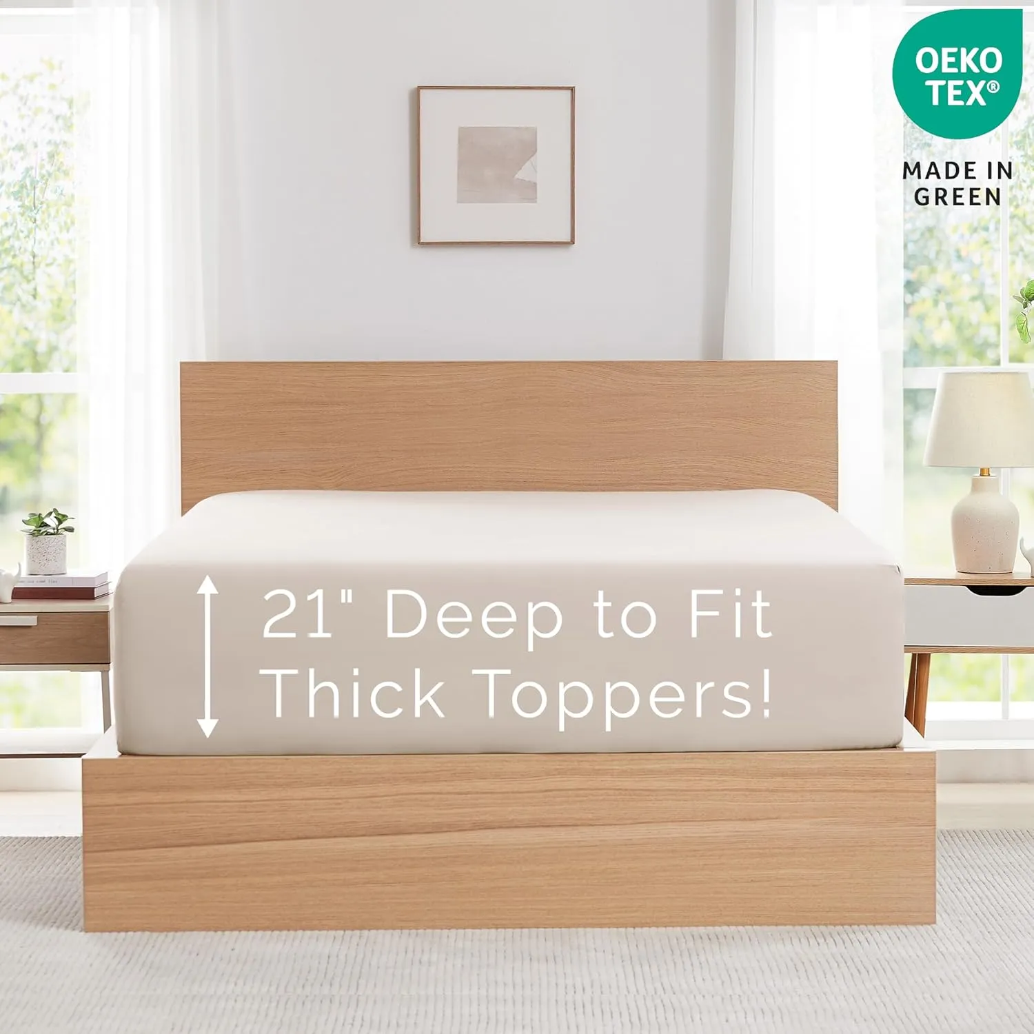 Southshore Fine Living, Inc. Two-Pack Deep Pocket California King Fitted Sheet Only, 21" Deep Cal King Fitted Sheets with Extra Depth to Fit Toppers and Deep Mattresses, 2-Pack, Bone