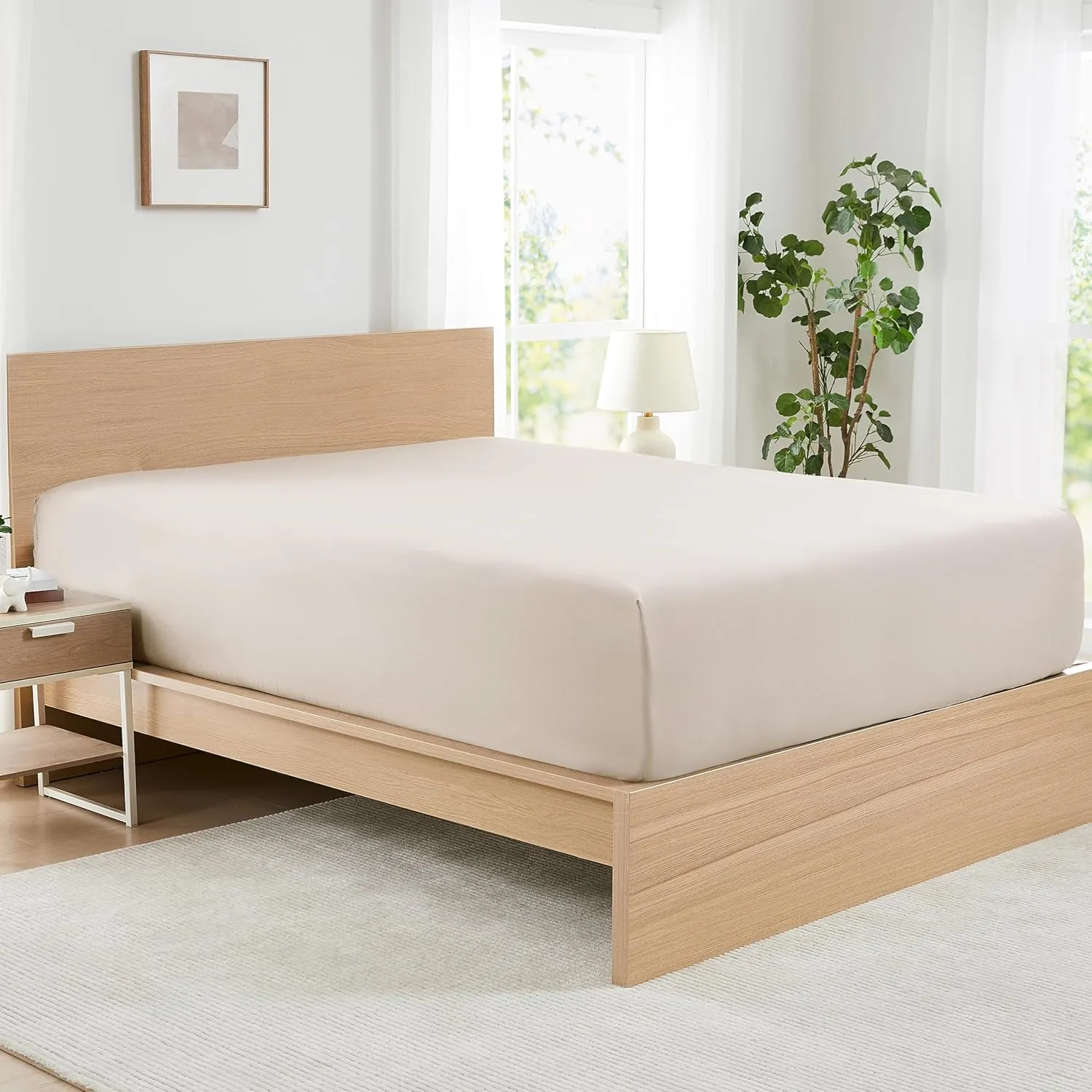 Southshore Fine Living, Inc. Two-Pack Deep Pocket California King Fitted Sheet Only, 21" Deep Cal King Fitted Sheets with Extra Depth to Fit Toppers and Deep Mattresses, 2-Pack, Bone