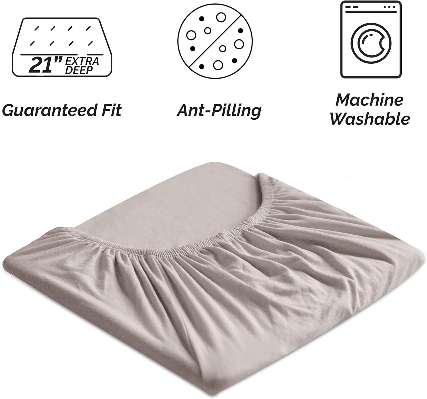 Southshore Fine Living, Inc. Two-Pack Deep Pocket California King Fitted Sheet Only, 21" Deep Cal King Fitted Sheets with Extra Depth to Fit Toppers and Deep Mattresses, 2-Pack, Bone