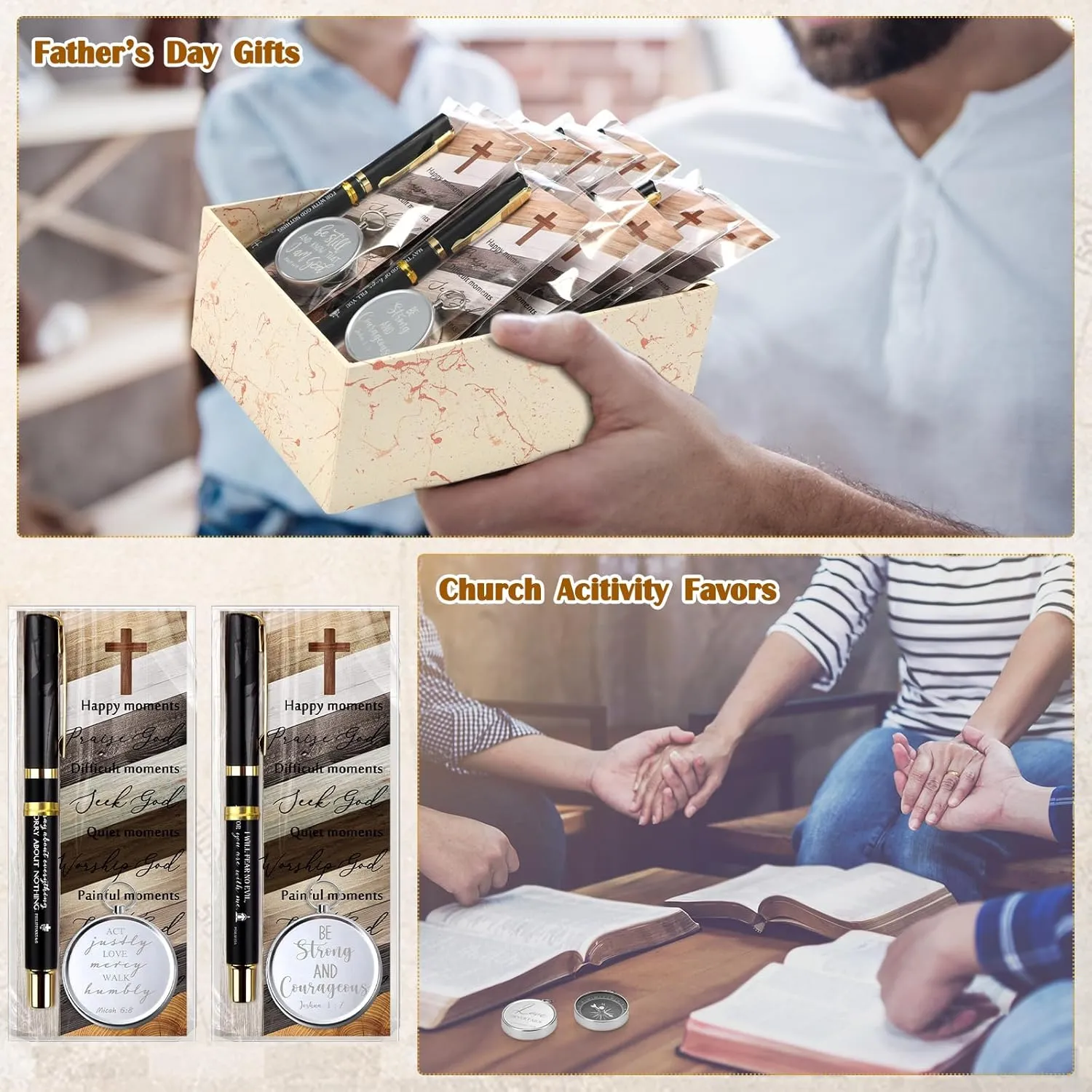 Spakon Father's Day Christian Gifts for Men Bulk Religious Bible Verse Pens Engraved Compass with Scripture Bookmarks for Church Gifts Sunday School