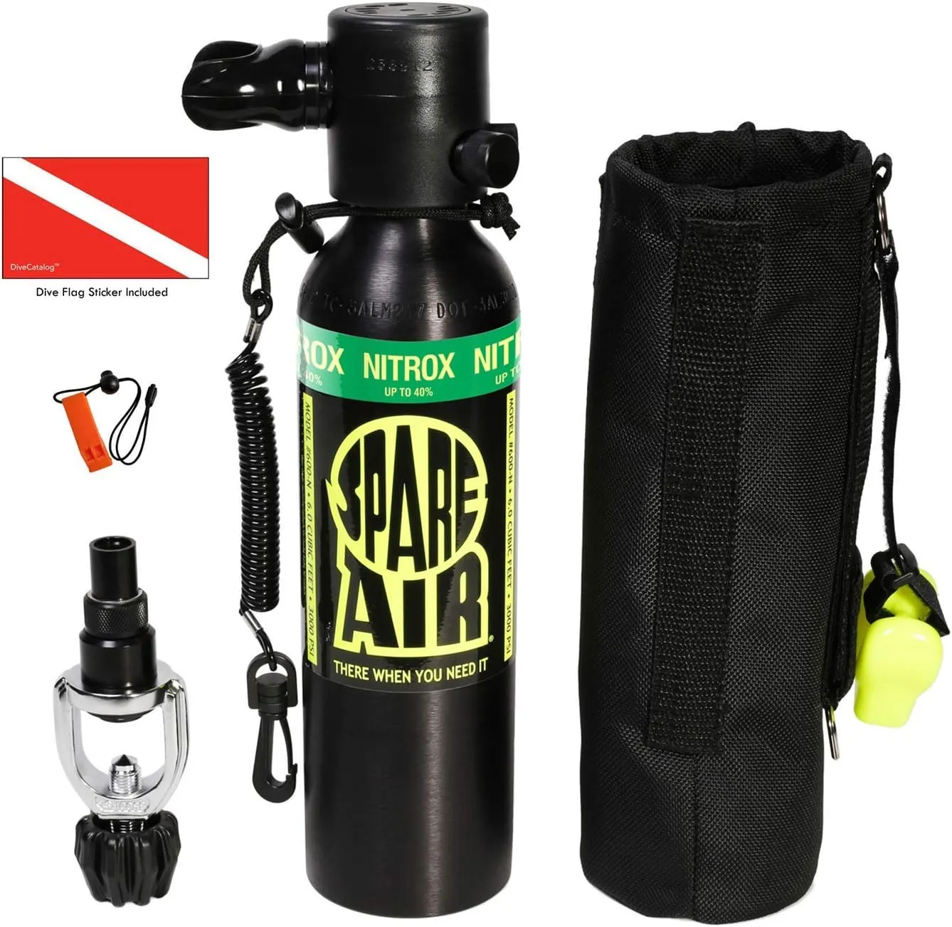 Spare Air Mini Scuba Tank - 6.0 cu ft Nitrox Ready Dive Cylinder - Small Emergency Backup Diving Equipment with Holster, Leash & Refill Adapter