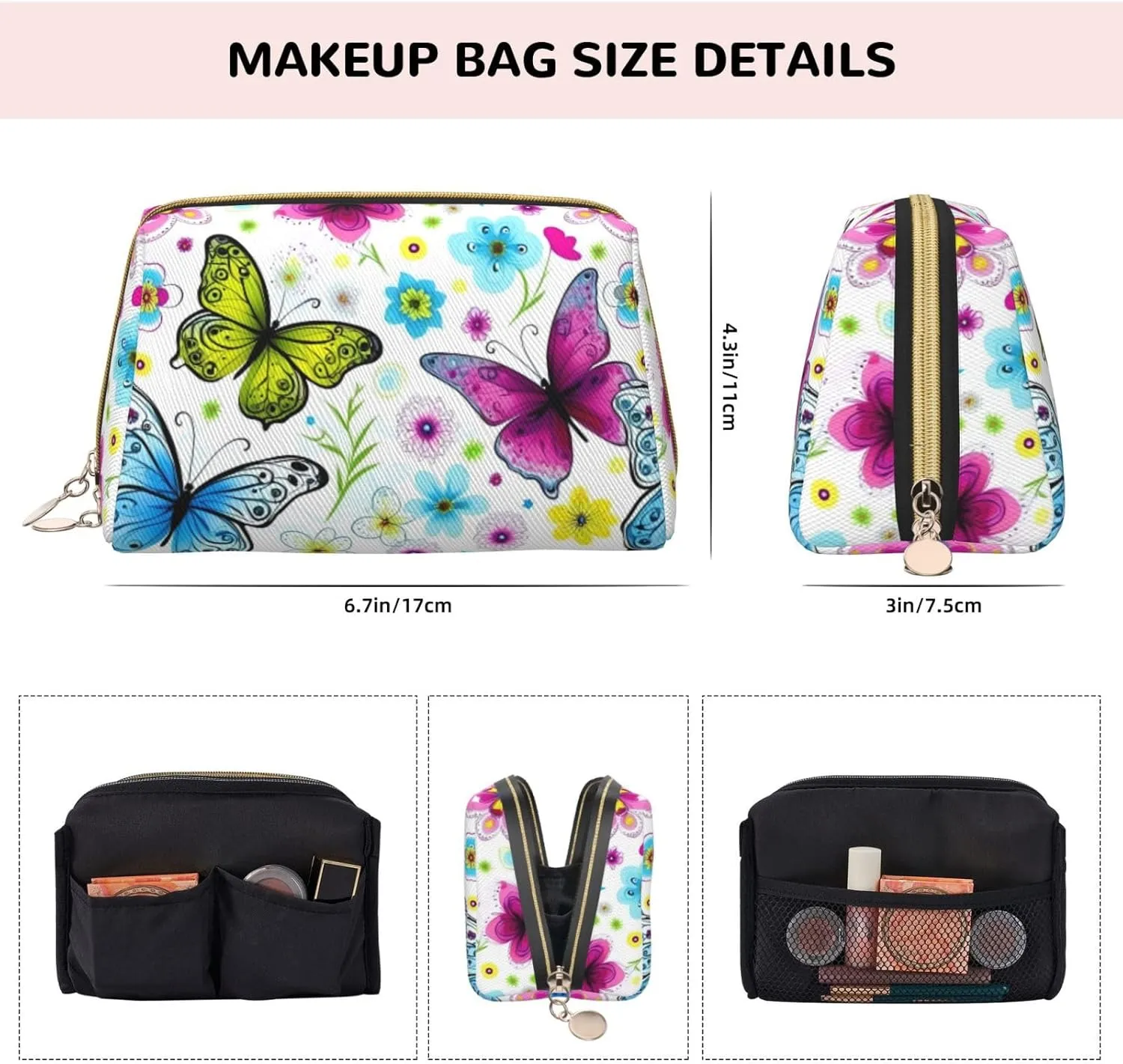 Spring Colorful Butterfly Toiletry Pouch, Travel-Friendly Makeup Organizer For Makeup Brushes, Lipsticks