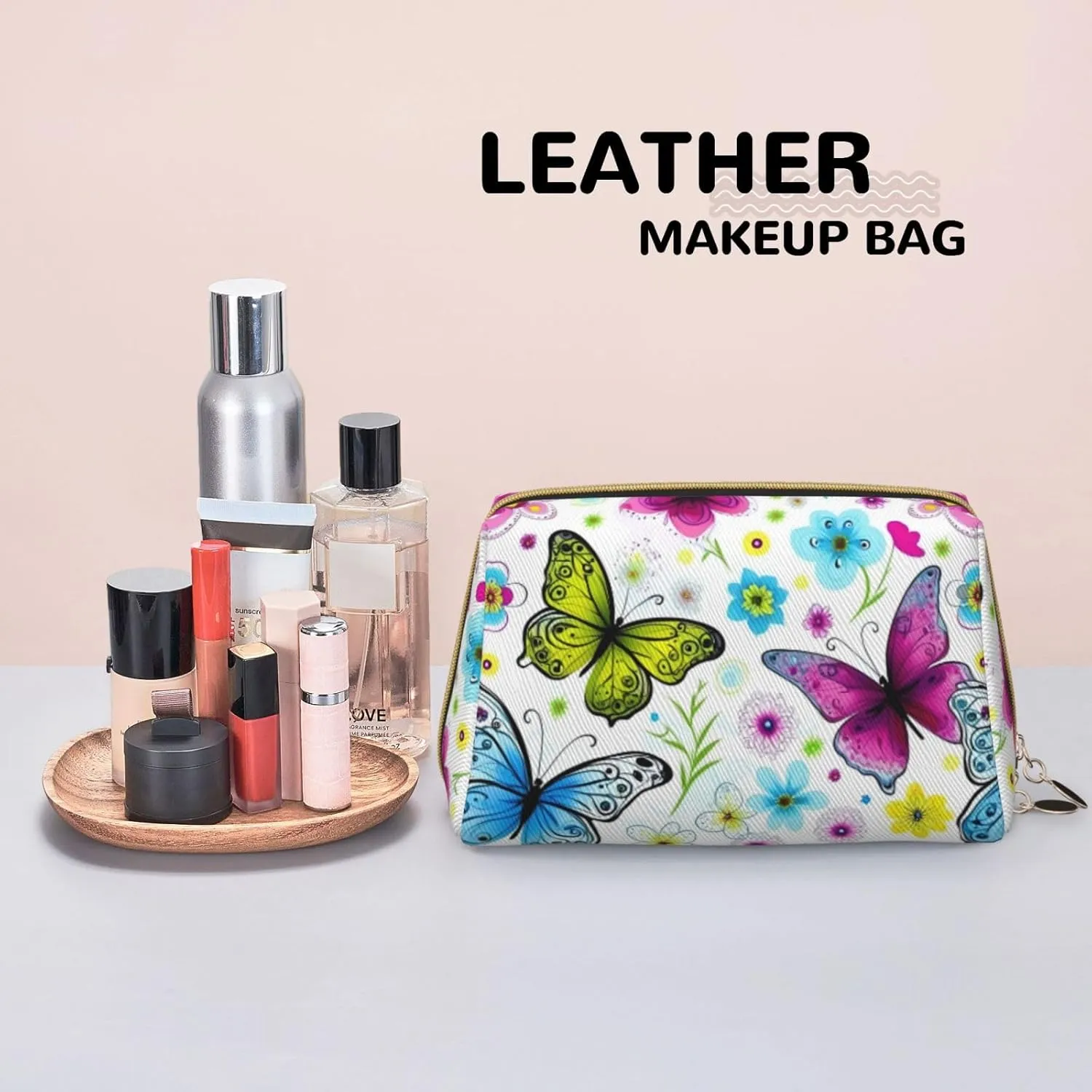 Spring Colorful Butterfly Toiletry Pouch, Travel-Friendly Makeup Organizer For Makeup Brushes, Lipsticks