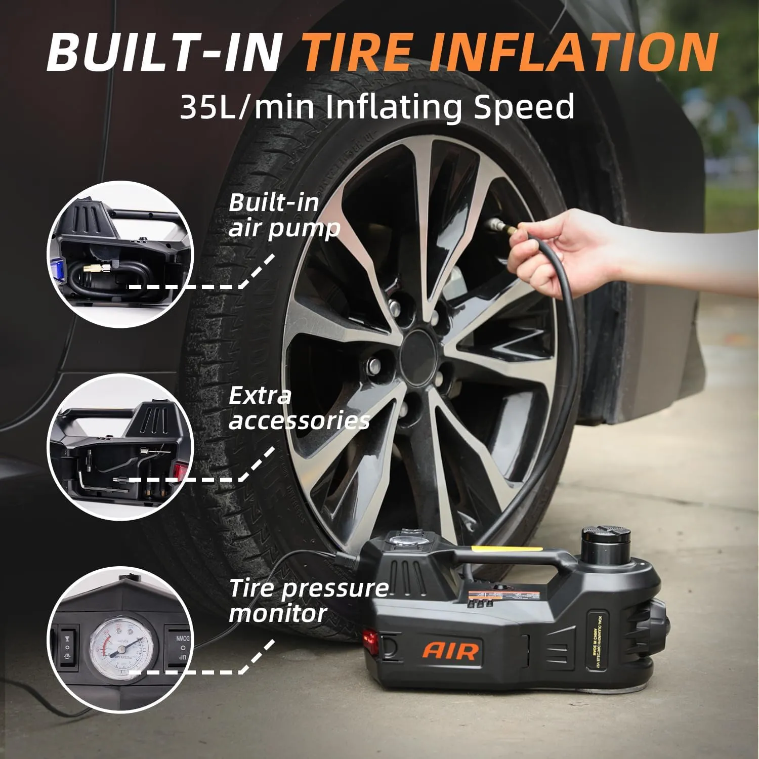 STANDTALL Electric Car Jack 5 Ton 12V Electric Car Jack Kit with Electric Impact Wrench and Tire Inflator Pump for Car Tire Change Garage Repair