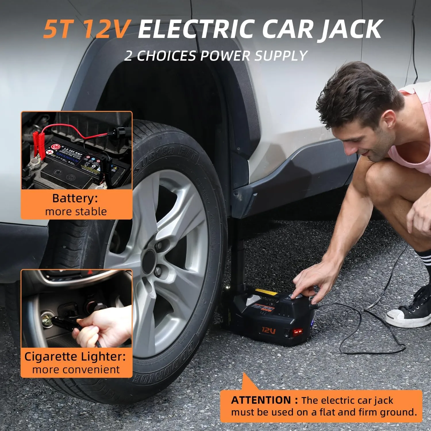 STANDTALL Electric Car Jack 5 Ton 12V Electric Car Jack Kit with Electric Impact Wrench and Tire Inflator Pump for Car Tire Change Garage Repair