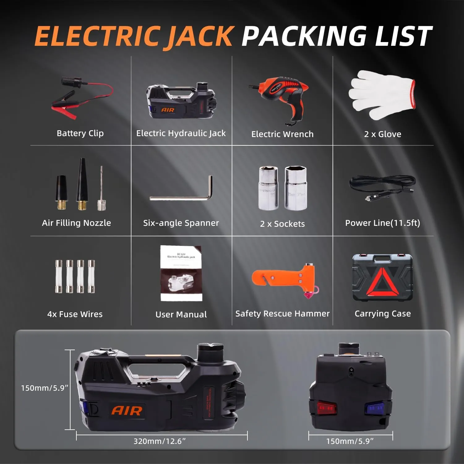 STANDTALL Electric Car Jack 5 Ton 12V Electric Car Jack Kit with Electric Impact Wrench and Tire Inflator Pump for Car Tire Change Garage Repair