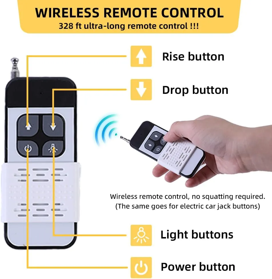 STANDTALL Electric Car Jack Hydraulic Cordless Remote Control 5 Ton 18V Automatic Small Portable Tire Change Kit Emergency Repair Tire Tools for SUV Sedans Vehicle MPV Yellow