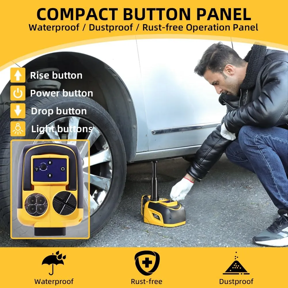 STANDTALL Electric Car Jack Hydraulic Cordless Remote Control 5 Ton 18V Automatic Small Portable Tire Change Kit Emergency Repair Tire Tools for SUV Sedans Vehicle MPV Yellow