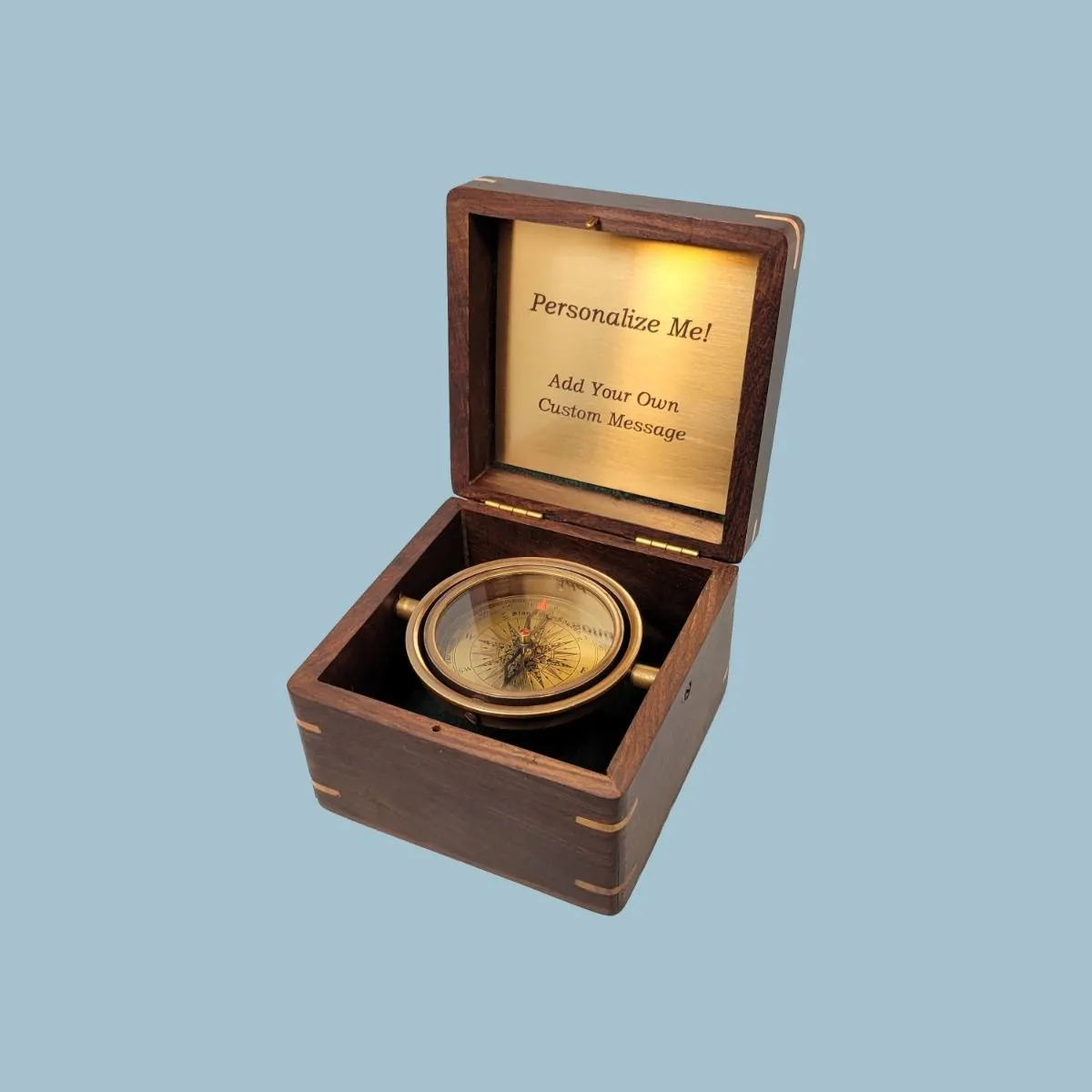 Stanley London Engravable Standard Antique Brass Desk Compass In Wooden Box