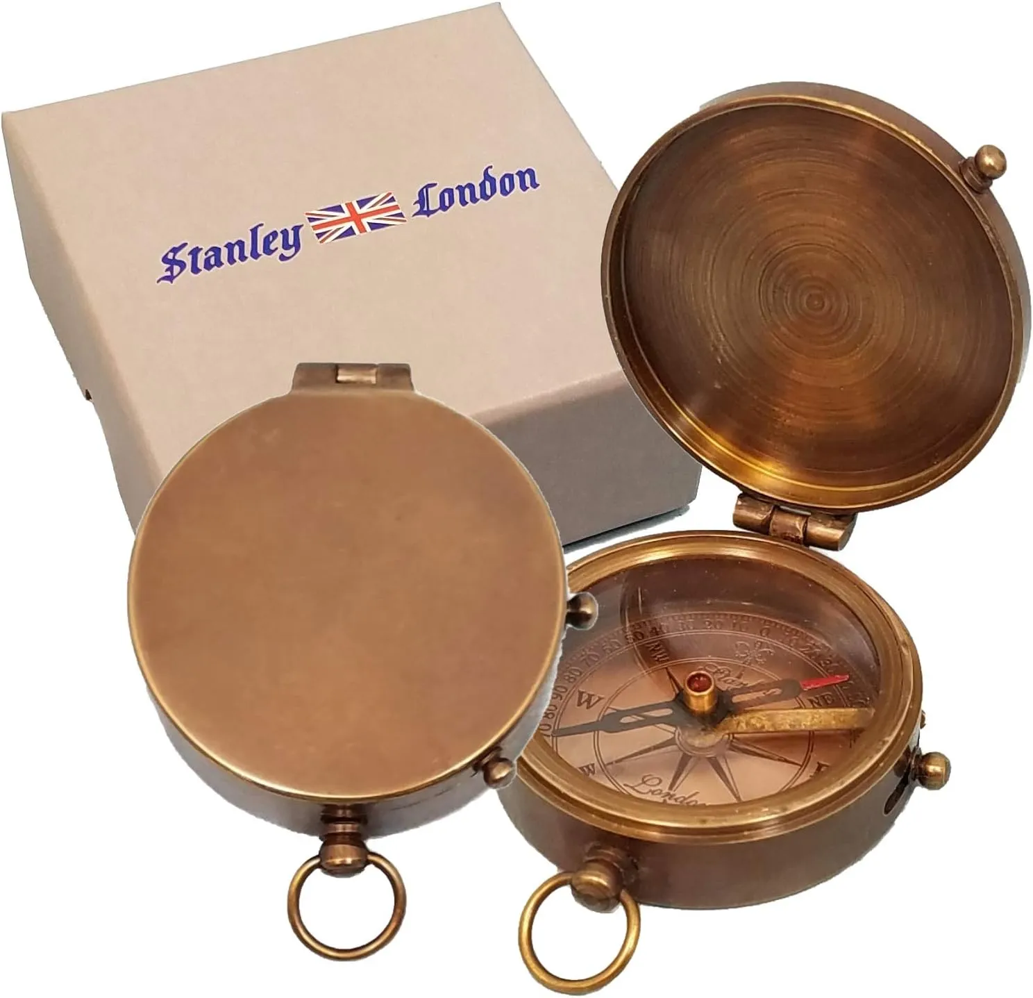 Stanley London Engraved Compass Personalized | Brass Pocket Compass Gifts for Men, Him, Son, Husband, Grandson, Boys | Engravable Antique Gift Compasses for Graduation, Baptism, Confirmation