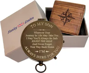 Stanley London Engraved Compass Personalized | Brass Pocket Compass Gifts for Men, Him, Son, Husband, Grandson, Boys | Engravable Antique Gift Compasses for Graduation, Baptism, Confirmation