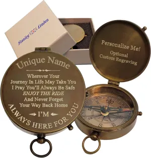Stanley London Engraved Compass Personalized | Brass Pocket Compass Gifts for Men, Him, Son, Husband, Grandson, Boys | Engravable Antique Gift Compasses for Graduation, Baptism, Confirmation