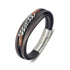 Steel Multi Leather Compass Bracelet