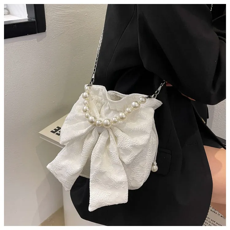 Stella Floral Print Cute Bowl Ribbon Pearl Handle Handheld Handbag