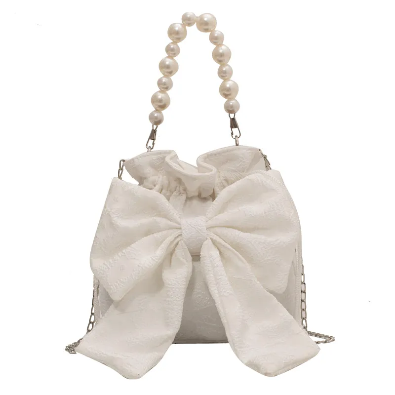 Stella Floral Print Cute Bowl Ribbon Pearl Handle Handheld Handbag