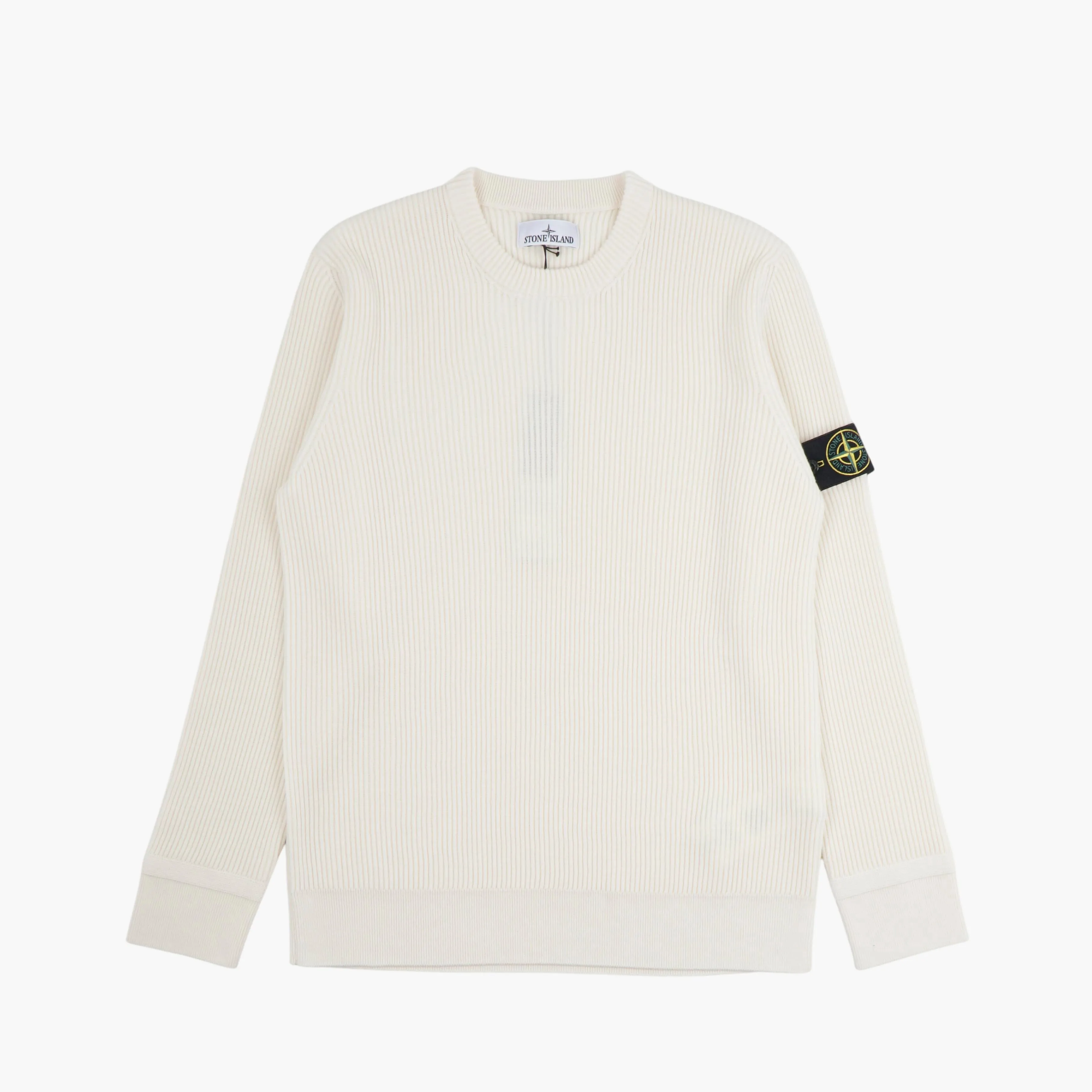 Stone Island Wool Sweater with Iconic Patch Detail - White