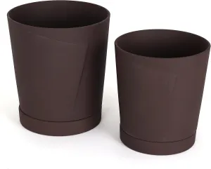 Stoneware Planters - Indoor Planters/Outdoor Planters - Brown Planter - Modern Planter - Plant Pot/Flower Pot - Nesting Planters (Fold/Deep Mocha)