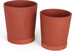 Stoneware Planters - Indoor Planters/Outdoor Planters - Brown Planter - Modern Planter - Plant Pot/Flower Pot - Nesting Planters (Fold/Potter's Brown)