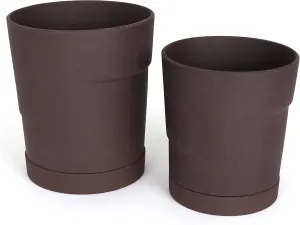 Stoneware Planters - Indoor Planters/Outdoor Planters - Brown Planter - Modern Planter - Plant Pot/Flower Pot - Nesting Planters (Slab/Deep Mocha)