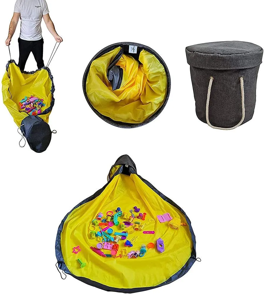 Storage Organizer Baskets and Play Mat, Outdoor Quick Storage Bag, Bag with Zipper, Organizer, Quick Collapsible Canvas Bin-Light Grey