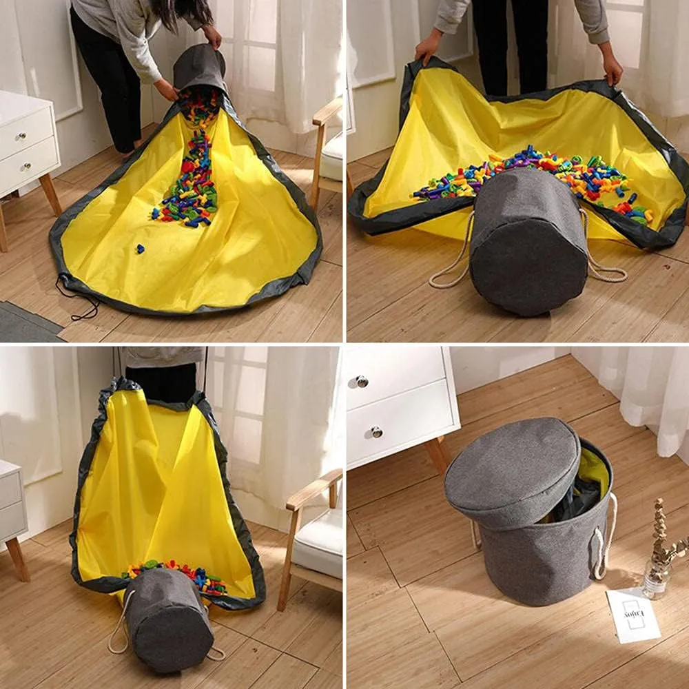 Storage Organizer Baskets and Play Mat, Outdoor Quick Storage Bag, Bag with Zipper, Organizer, Quick Collapsible Canvas Bin-Light Grey