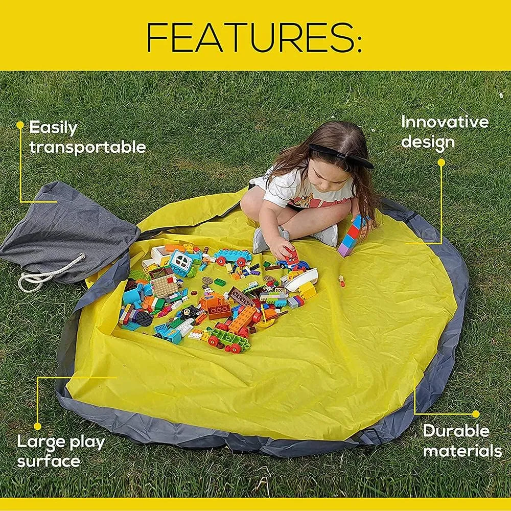 Storage Organizer Baskets and Play Mat, Outdoor Quick Storage Bag, Bag with Zipper, Organizer, Quick Collapsible Canvas Bin-Light Grey