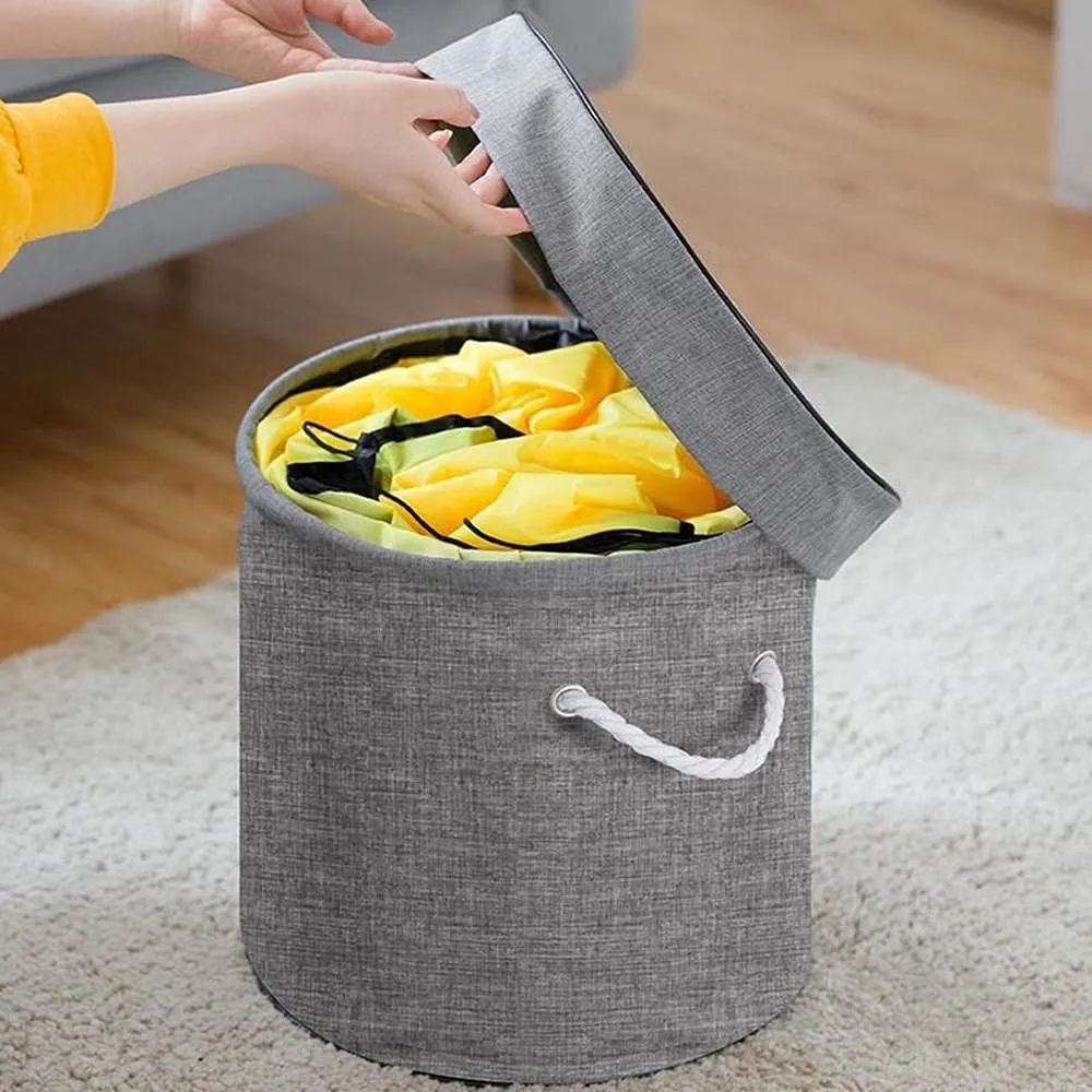 Storage Organizer Baskets and Play Mat, Outdoor Quick Storage Bag, Bag with Zipper, Organizer, Quick Collapsible Canvas Bin-Light Grey
