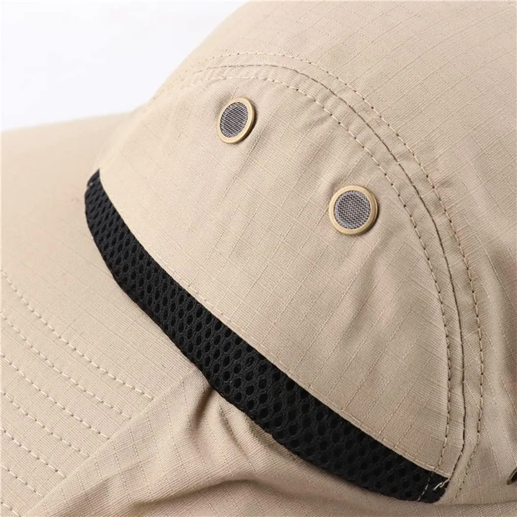 Summer Adjustable Sun Protection Fishing Hat Outdoor Wide Brim Boonie Bucket Mesh Breathable Sun Cap
