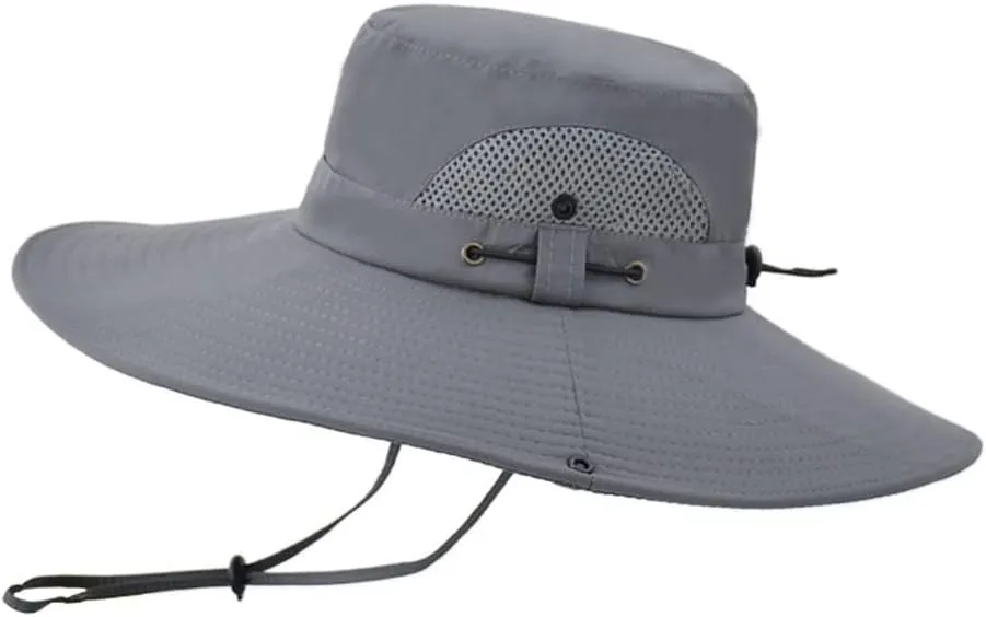 Summer Men Women Bucket Hat Wide Brim Outdoor Sun Protective Boonie Hat Hollow Mesh Breathable Fishing Sun Cap