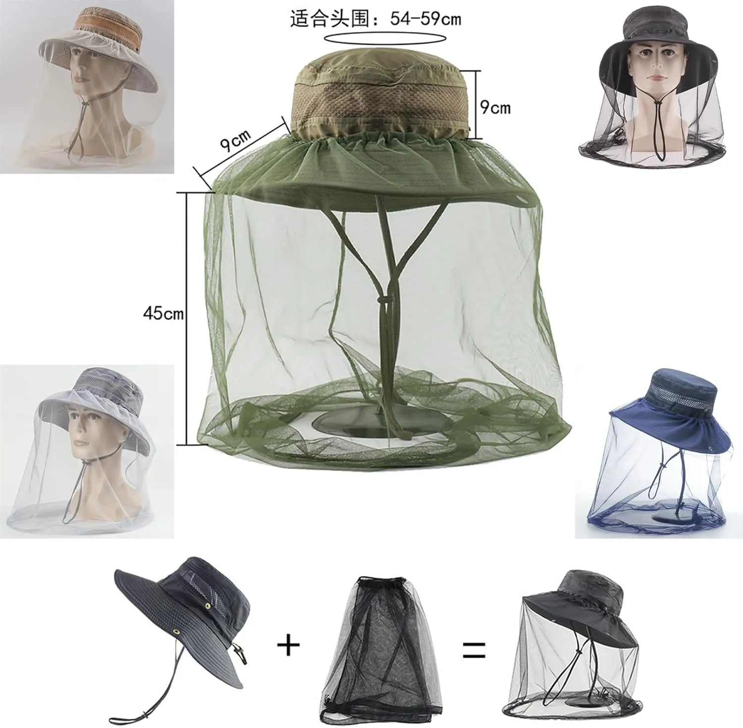 Sun Hat for Men Women Midge Net with Removable Netting Bucket Hat Mosquito Hat for Beekeeper Hiking Fishing Camping